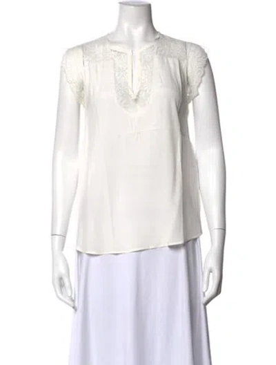 Pre-owned Sandro V-neck Short Sleeve Blouse In White