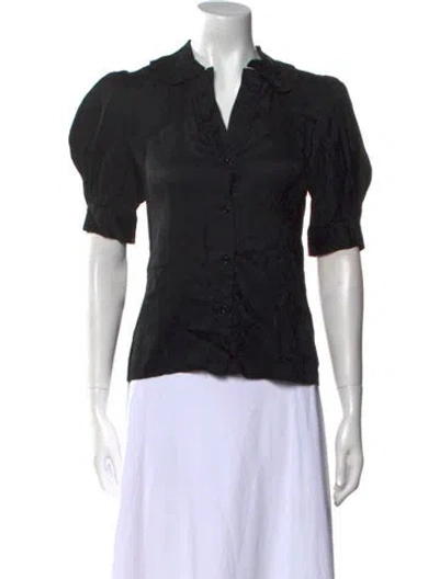 Pre-owned Sandro V-neck Short Sleeve Button-up Top In Black