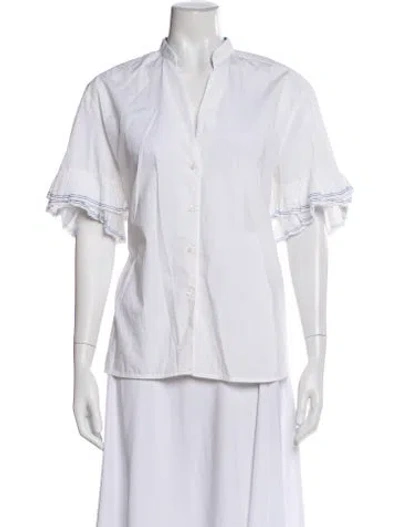 Pre-owned Sandro V-neck Short Sleeve Button-up Top In Neutral