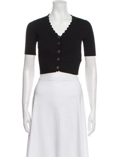 Pre-owned Sandro V-neck Short Sleeve Crop Top In Black