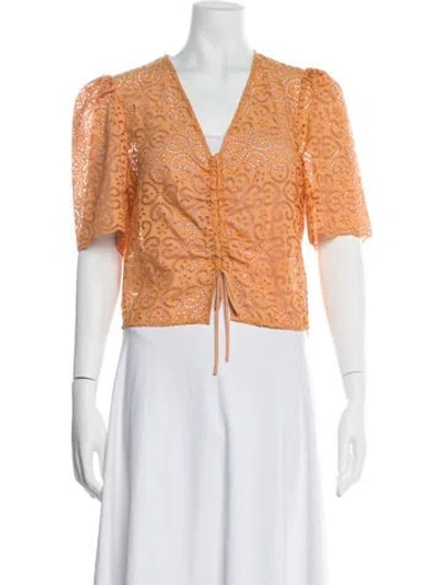 Pre-owned Sandro V-neck Short Sleeve Crop Top In Orange