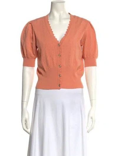 Pre-owned Sandro V-neck Short Sleeve Crop Top In Orange