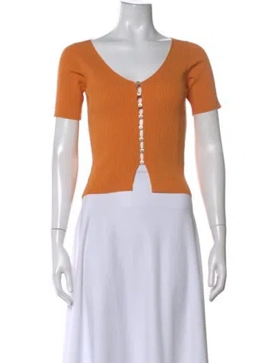 Pre-owned Sandro V-neck Short Sleeve Crop Top In Orange