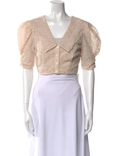 Pre-owned Sandro V-neck Short Sleeve Crop Top In Pink