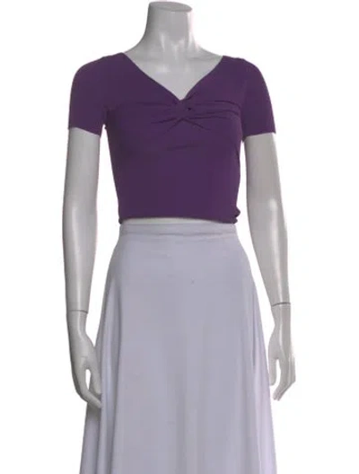 Pre-owned Sandro V-neck Short Sleeve Crop Top In Purple