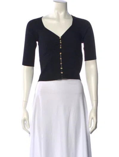 Pre-owned Sandro V-neck Short Sleeve Crop Top W/ Tags In Black