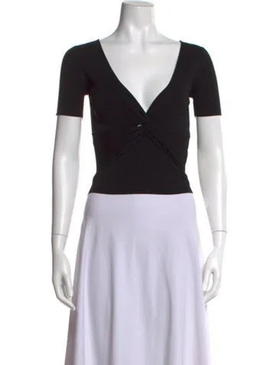 Pre-owned Sandro V-neck Short Sleeve Crop Top W/ Tags In Black