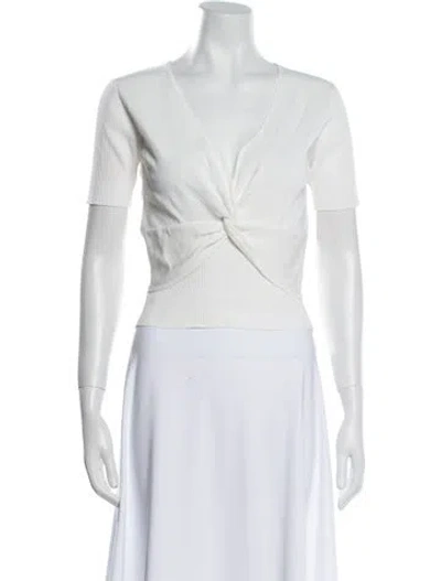 Pre-owned Sandro V-neck Short Sleeve Crop Top In White