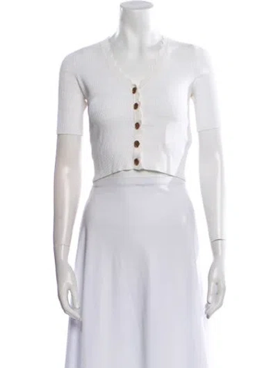 Pre-owned Sandro V-neck Short Sleeve Crop Top In White
