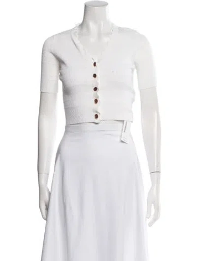 Pre-owned Sandro V-neck Short Sleeve Crop Top In White