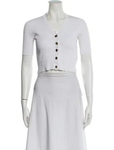 Pre-owned Sandro V-neck Short Sleeve Crop Top In White