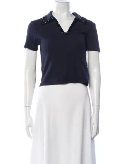 Pre-owned Sandro V-neck Short Sleeve Polo In Blue