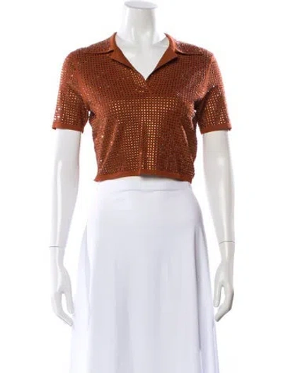 Pre-owned Sandro V-neck Short Sleeve Polo In Brown