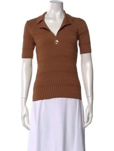 Pre-owned Sandro V-neck Short Sleeve Polo In Brown