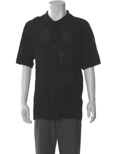Pre-owned Sandro V-neck Short Sleeve Polo Sweater W/ Tags In Black