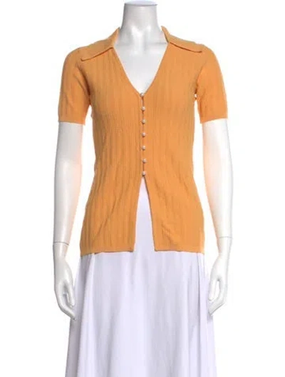Pre-owned Sandro V-neck Short Sleeve Polo W/ Tags In Yellow