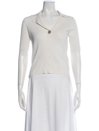 Pre-owned Sandro V-neck Short Sleeve Polo In White