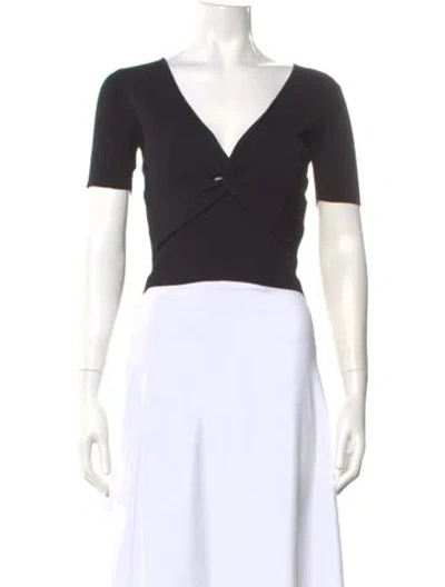 Pre-owned Sandro V-neck Short Sleeve Top In Black