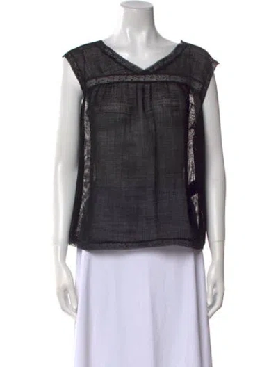 Pre-owned Sandro V-neck Short Sleeve Top In Black