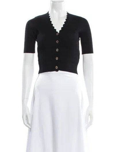 Pre-owned Sandro V-neck Short Sleeve Top In Black