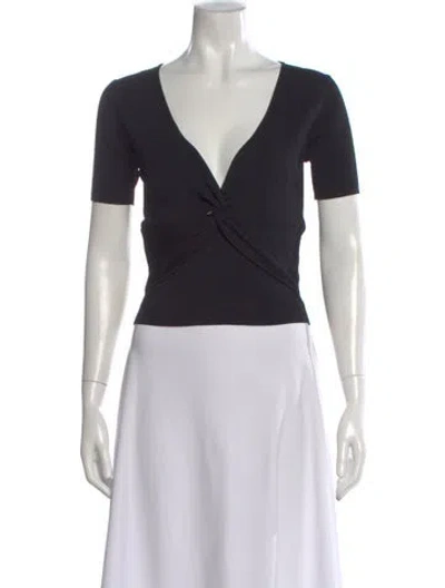 Pre-owned Sandro V-neck Short Sleeve Top In Black