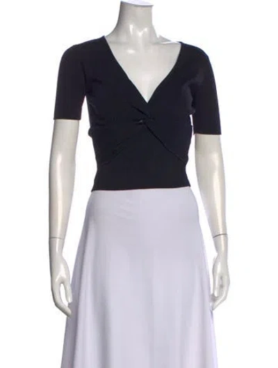 Pre-owned Sandro V-neck Short Sleeve Top In Black