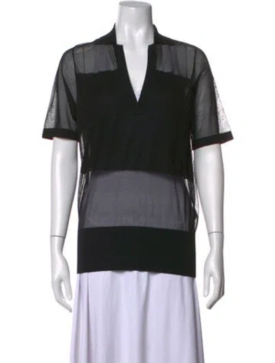 Pre-owned Sandro V-neck Short Sleeve Top In Black