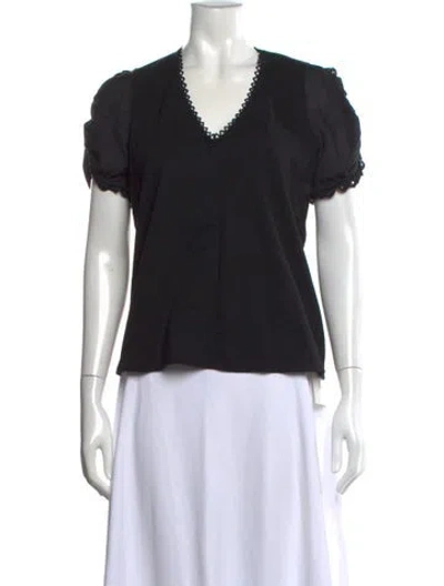 Pre-owned Sandro V-neck Short Sleeve Top In Black