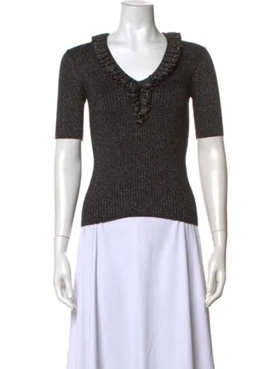 Pre-owned Sandro V-neck Short Sleeve Top In Black/metallic