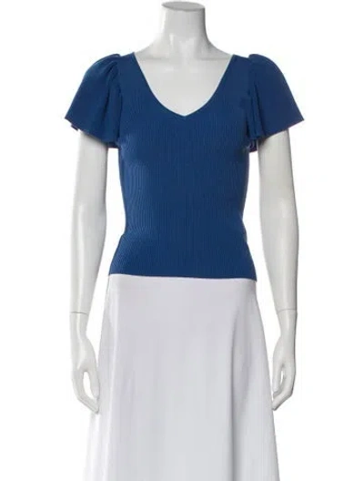 Pre-owned Sandro V-neck Short Sleeve Top In Blue