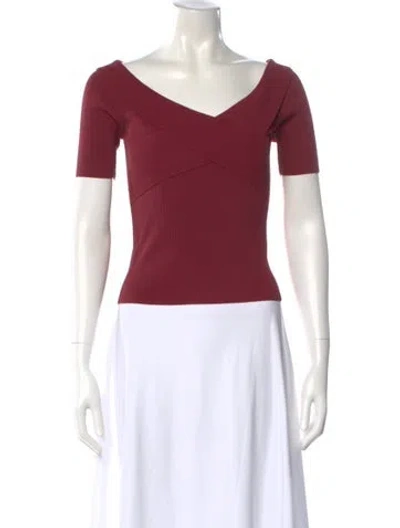 Pre-owned Sandro V-neck Short Sleeve Top In Burgundy