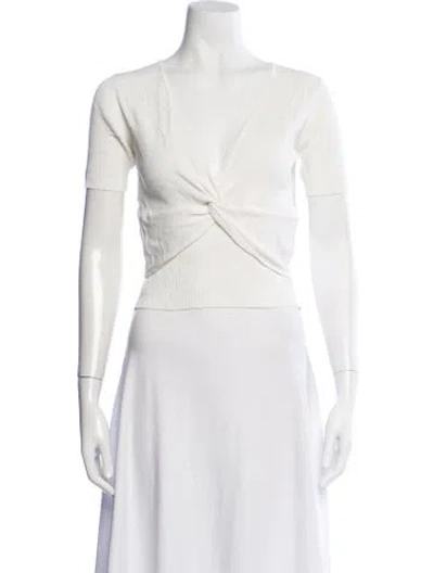 Pre-owned Sandro V-neck Short Sleeve Top In Neutral