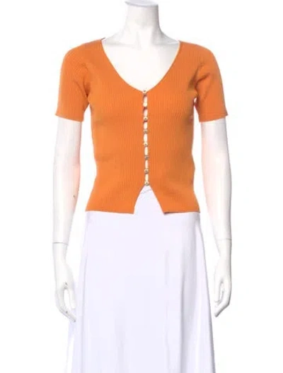 Pre-owned Sandro V-neck Short Sleeve Top In Orange