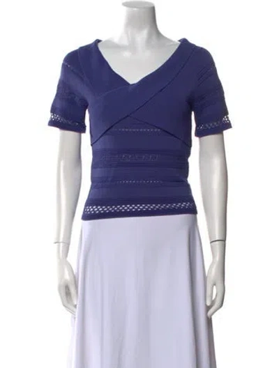 Pre-owned Sandro V-neck Short Sleeve Top In Purple