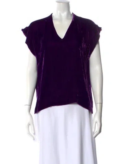 Pre-owned Sandro V-neck Short Sleeve Top In Purple