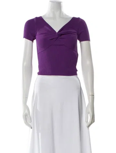 Pre-owned Sandro V-neck Short Sleeve Top In Purple