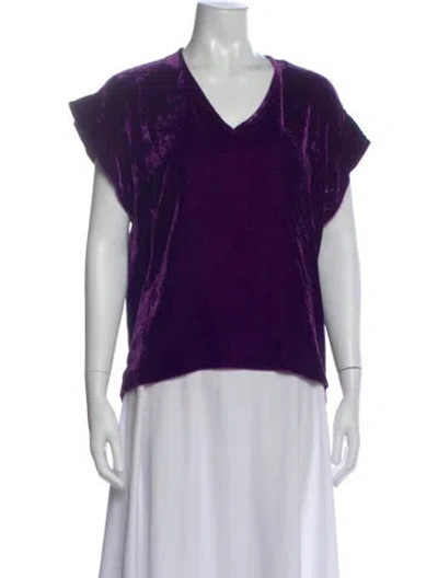 Pre-owned Sandro V-neck Short Sleeve Top In Purple
