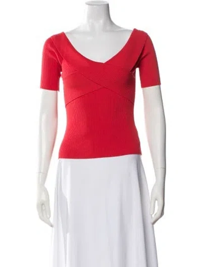 Pre-owned Sandro V-neck Short Sleeve Top In Red