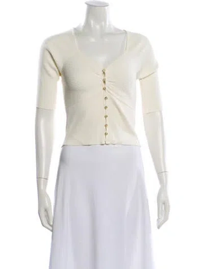 Pre-owned Sandro V-neck Short Sleeve Top W/ Tags In Neutral
