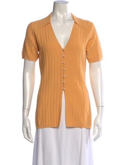 Pre-owned Sandro V-neck Short Sleeve Top W/ Tags In Yellow