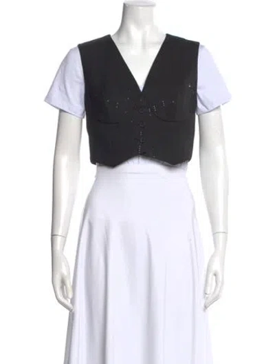Pre-owned Sandro V-neck Short Sleeve Top In White