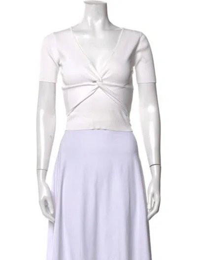 Pre-owned Sandro V-neck Short Sleeve Top In White