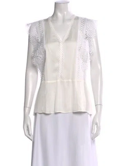 Pre-owned Sandro V-neck Sleeveless Blouse In White