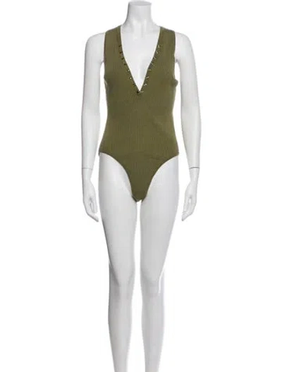 Pre-owned Sandro V-neck Sleeveless Bodysuit In Green