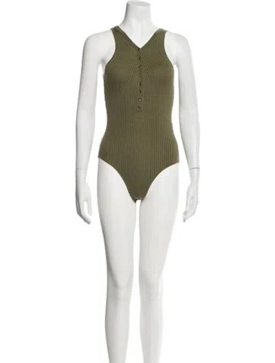 Pre-owned Sandro V-neck Sleeveless Bodysuit In Green