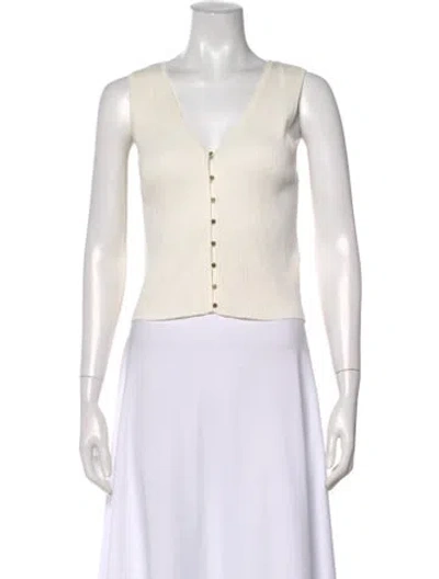 Pre-owned Sandro V-neck Sleeveless Button-up Top In Neutral