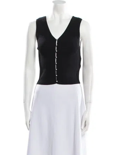 Pre-owned Sandro V-neck Sleeveless Crop Top In Black