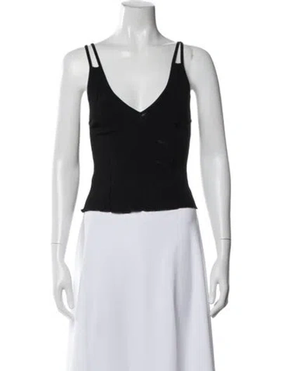 Pre-owned Sandro V-neck Sleeveless Crop Top In Black