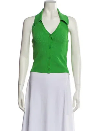 Pre-owned Sandro V-neck Sleeveless Crop Top In Blue