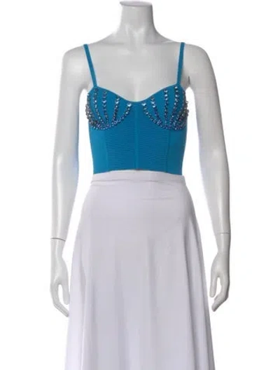 Pre-owned Sandro V-neck Sleeveless Crop Top In Blue
